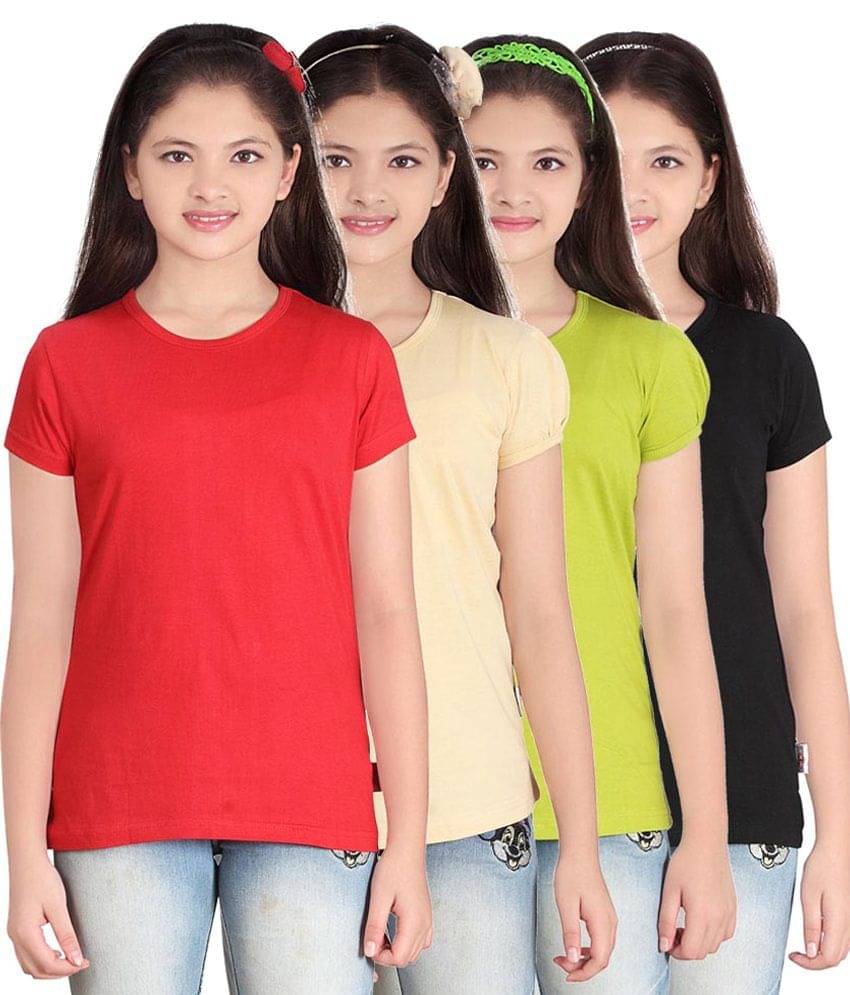     			Sini Mini Pack of 4 Girls 100% Cotton T-Shirts ( Blue )