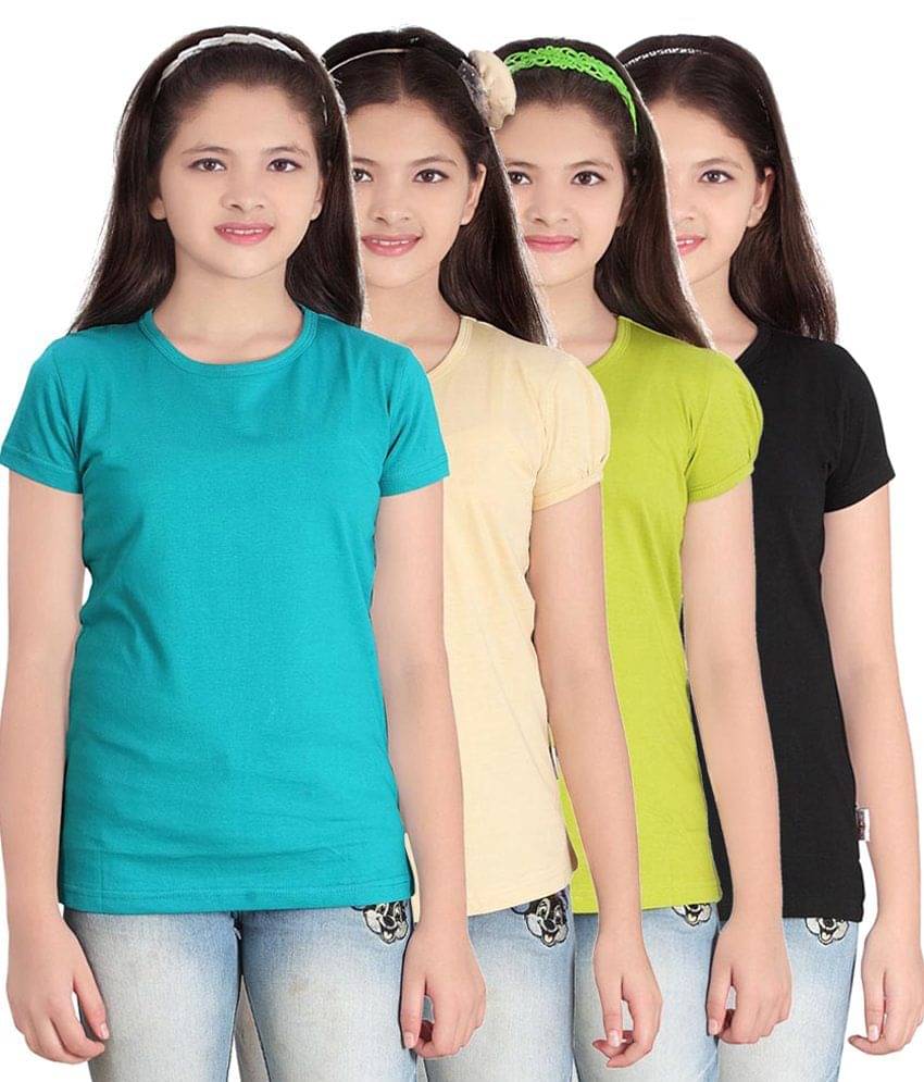     			Sini Mini Pack of 4 Girls 100% Cotton T-Shirts ( Blue )