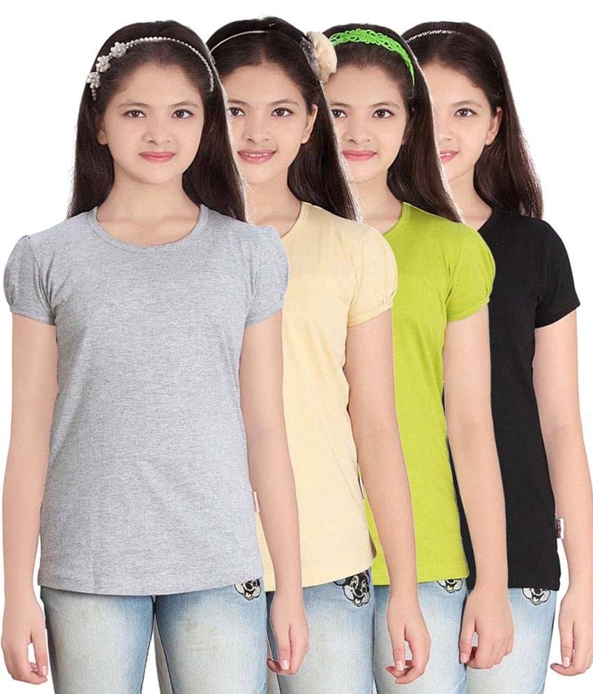     			Sini Mini Pack of 4 Girls 100% Cotton T-Shirts ( Blue )