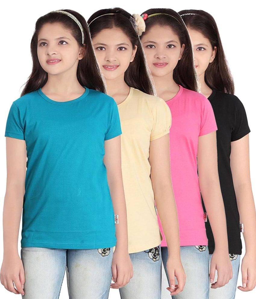     			Sini Mini Pack of 4 Girls 100% Cotton T-Shirts ( Blue )