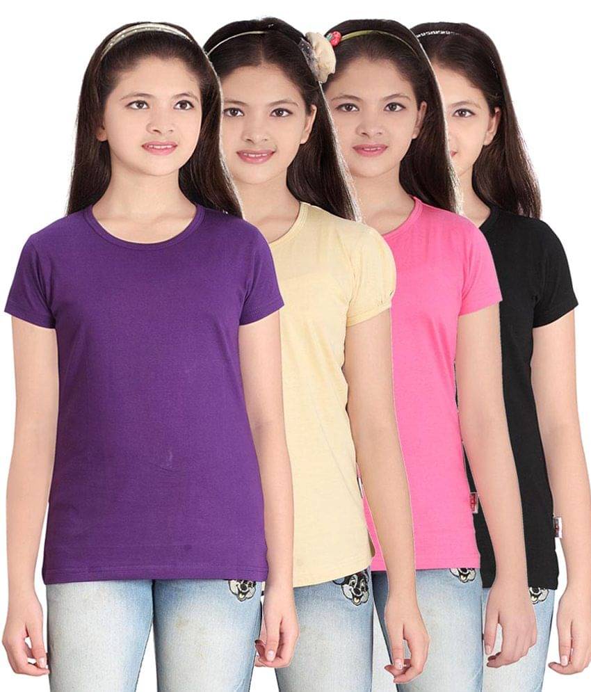     			Sini Mini Pack of 4 Girls 100% Cotton T-Shirts ( Blue )