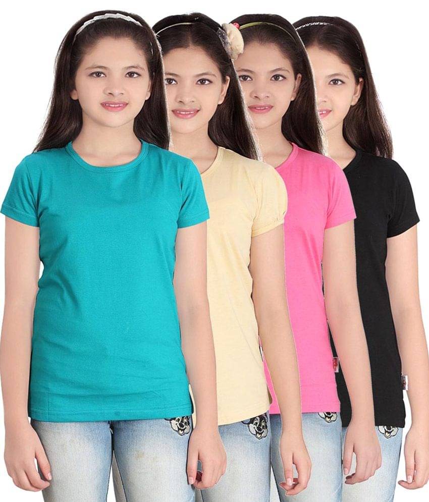     			Sini Mini Pack of 4 Girls 100% Cotton T-Shirts ( Blue )