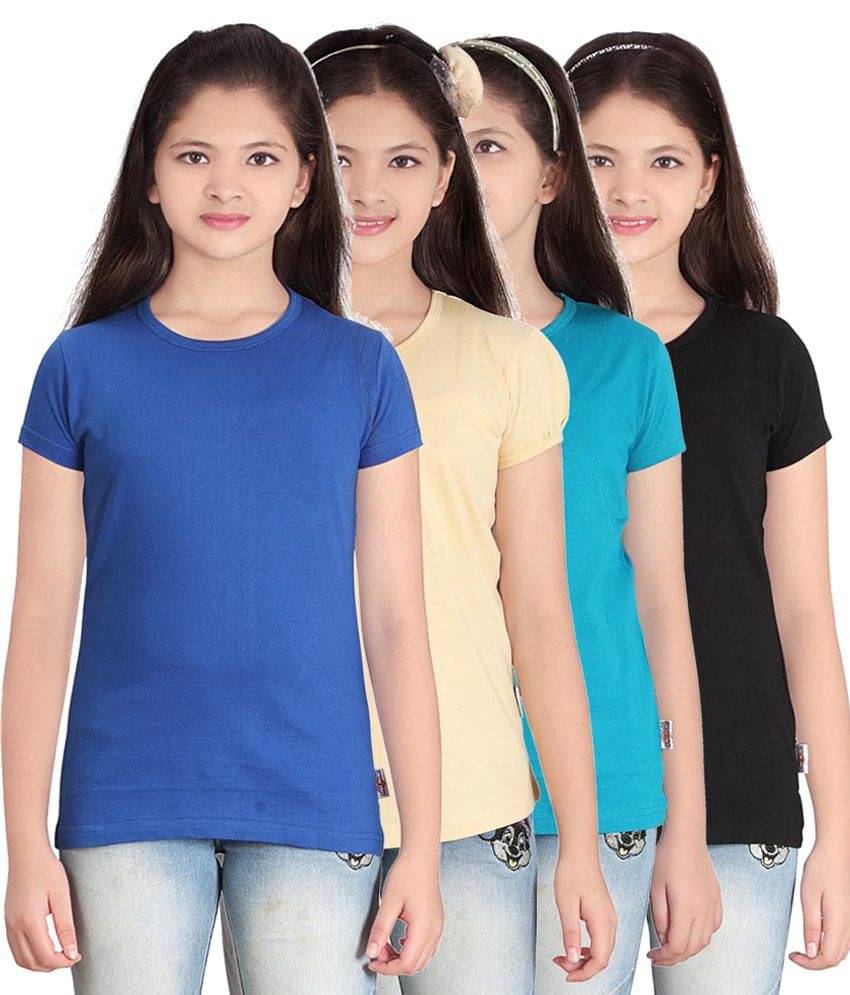     			Sini Mini Pack of 4 Girls 100% Cotton T-Shirts ( Blue )