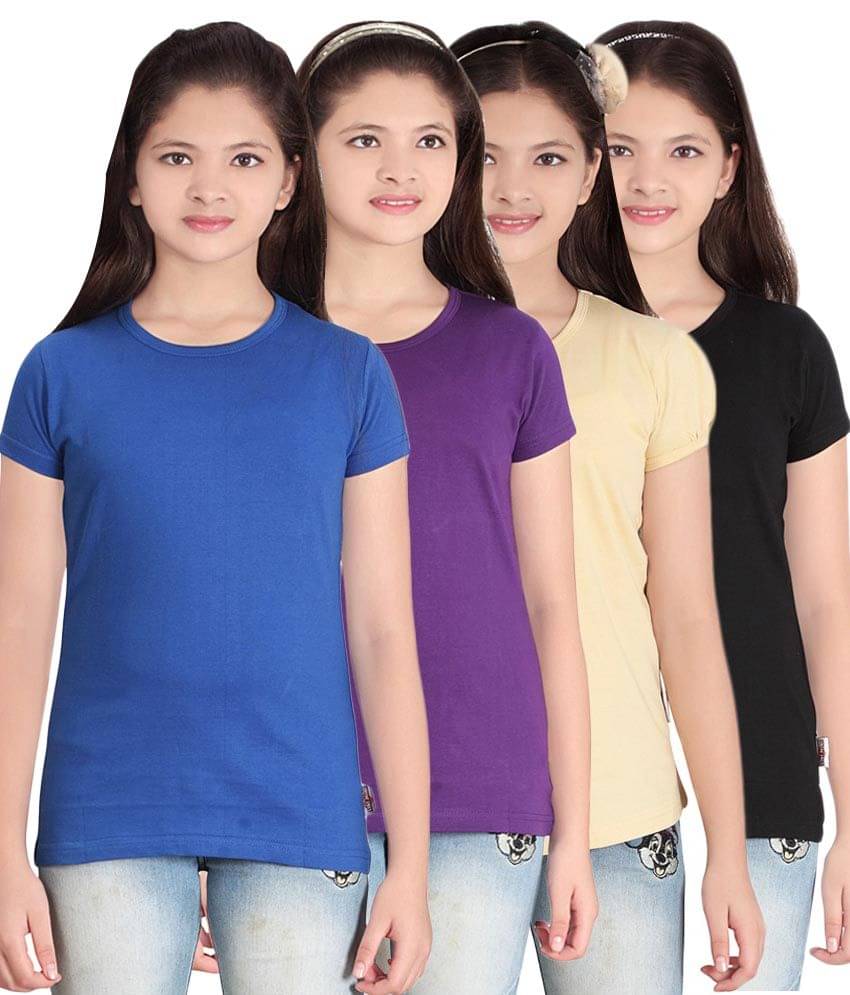     			Sini Mini Pack of 4 Girls 100% Cotton T-Shirts ( Blue )