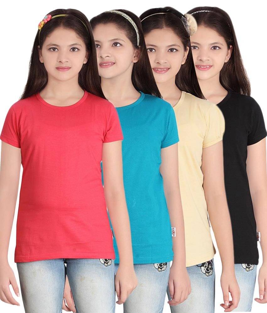     			Sini Mini Pack of 4 Girls 100% Cotton T-Shirts ( Blue )