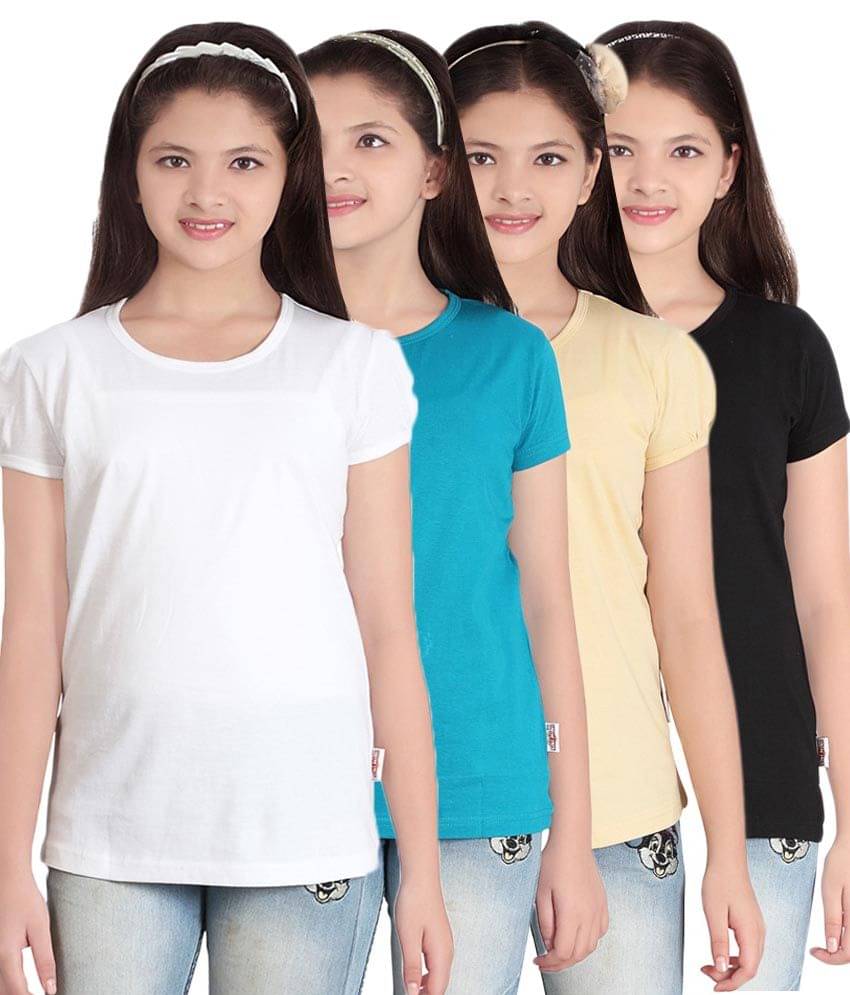     			Sini Mini Pack of 4 Girls 100% Cotton T-Shirts ( Blue )