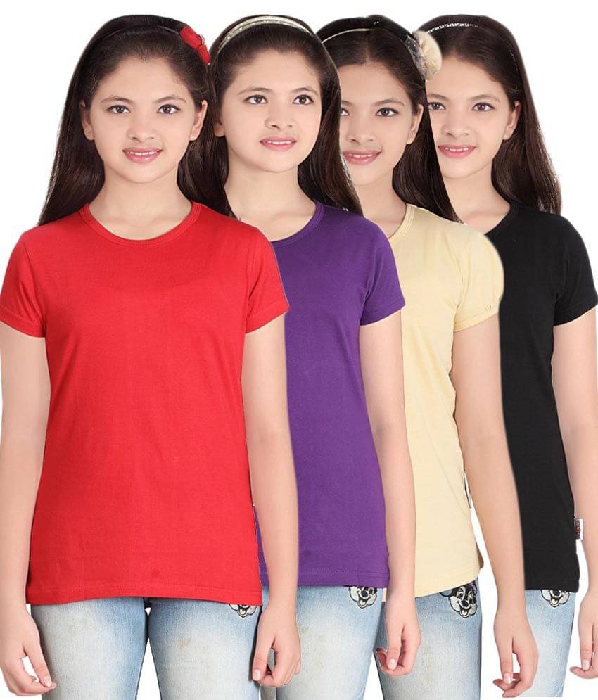     			Sini Mini Pack of 4 Girls 100% Cotton T-Shirts ( Blue )