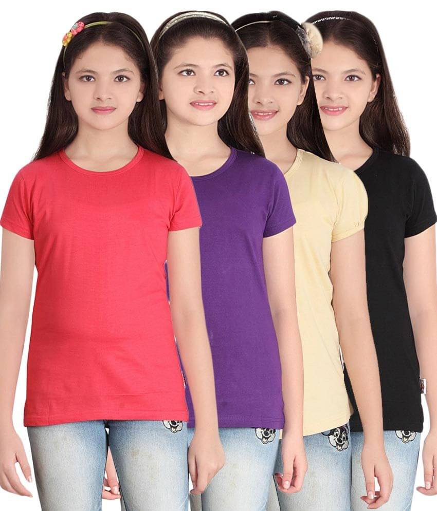    			Sini Mini Pack of 4 Girls 100% Cotton T-Shirts ( Blue )