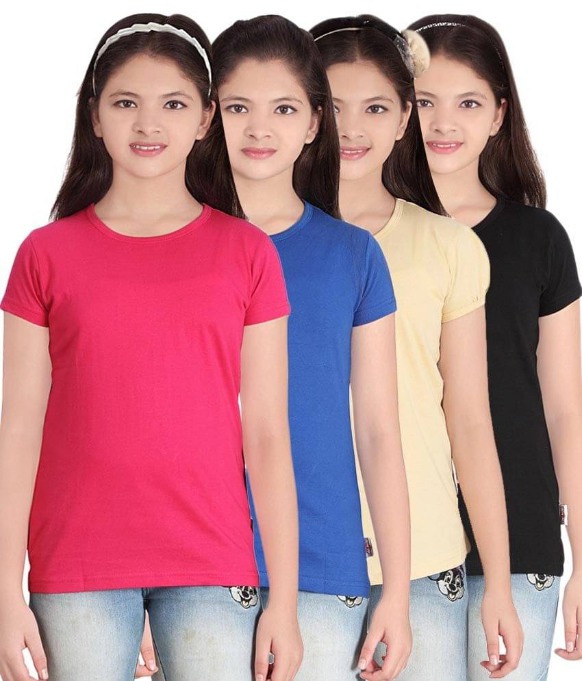     			Sini Mini Pack of 4 Girls 100% Cotton T-Shirts ( Blue )