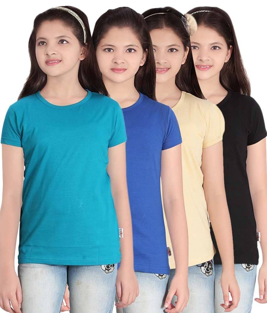     			Sini Mini Pack of 4 Girls 100% Cotton T-Shirts ( Blue )