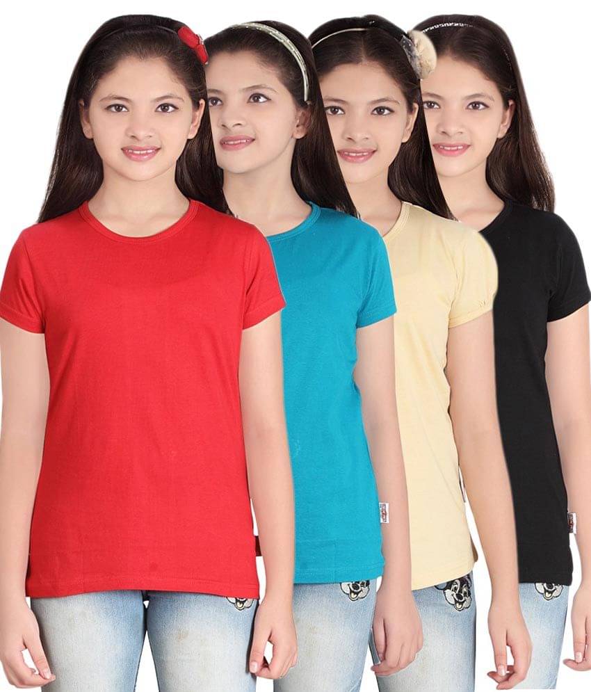     			Sini Mini Pack of 4 Girls 100% Cotton T-Shirts ( Blue )