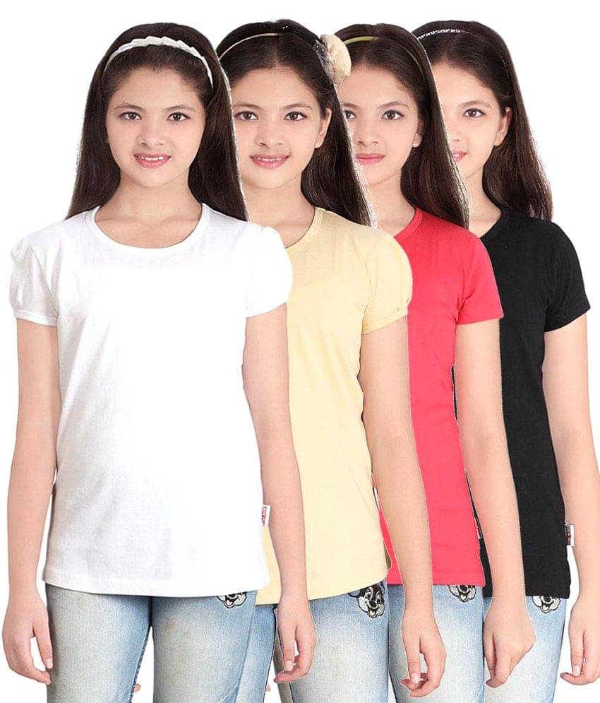     			Sini Mini Pack of 4 Girls 100% Cotton T-Shirts ( Blue )
