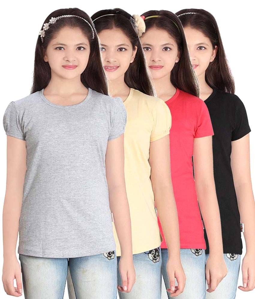     			Sini Mini Pack of 4 Girls 100% Cotton T-Shirts ( Blue )
