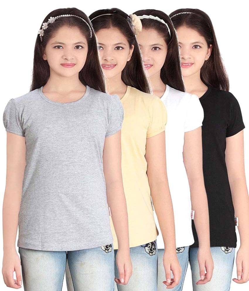     			Sini Mini Pack of 4 Girls 100% Cotton T-Shirts ( Blue )