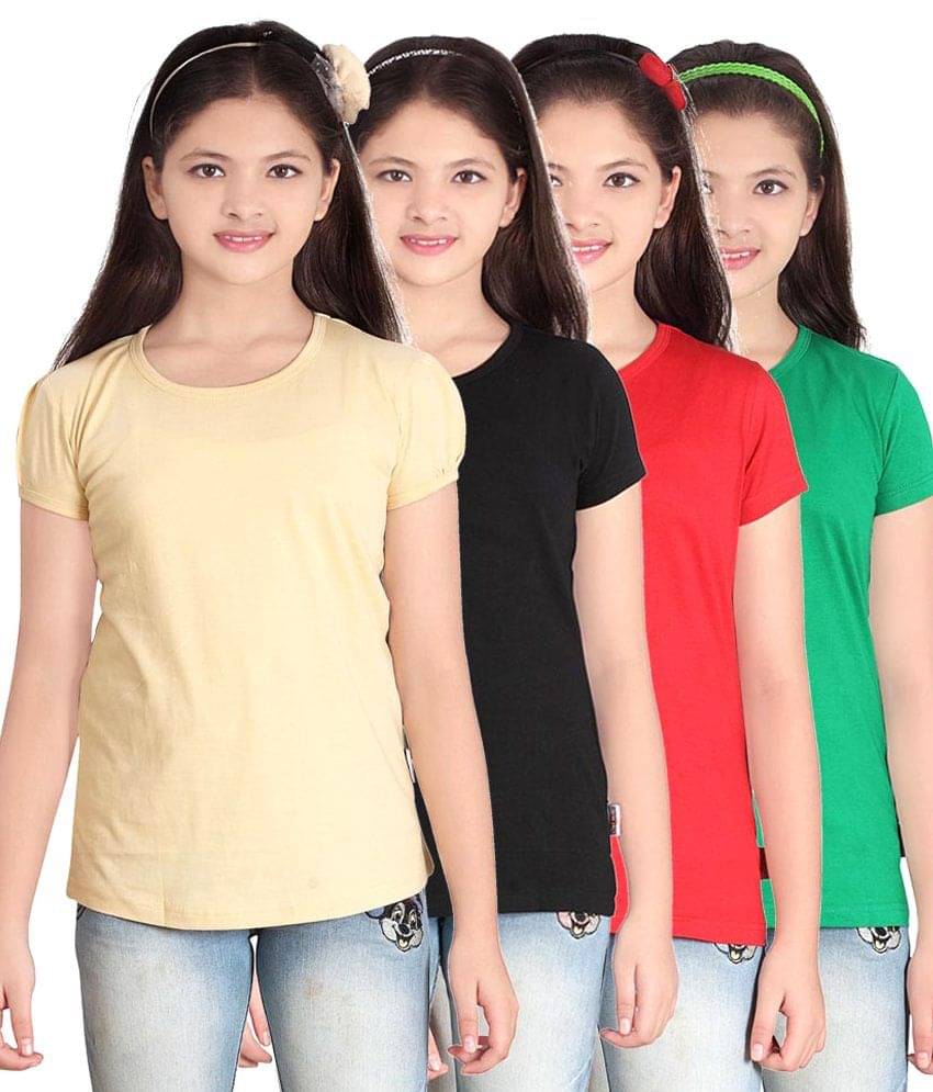     			Sini Mini Pack of 4 Girls 100% Cotton T-Shirts ( Blue )