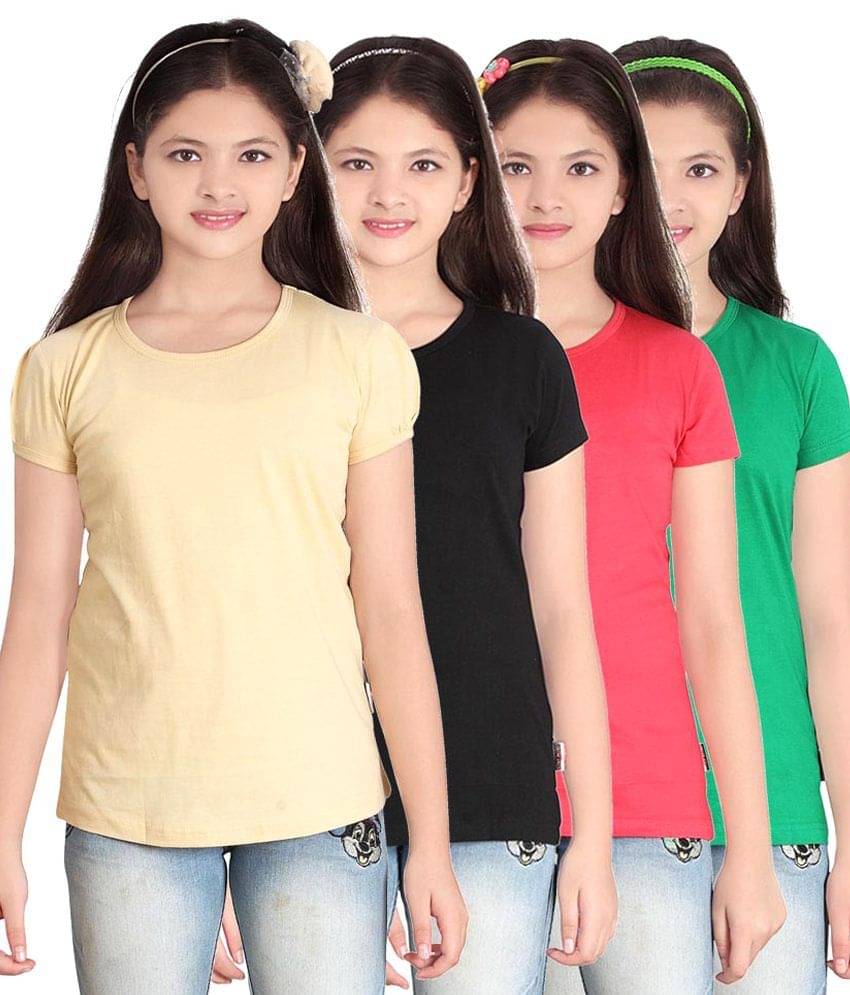     			Sini Mini Pack of 4 Girls 100% Cotton T-Shirts ( Blue )