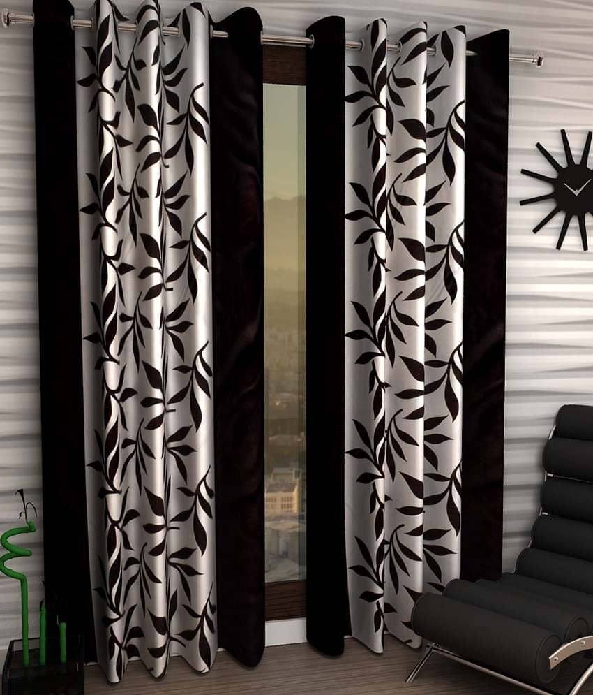 Tanishka Fabs Solid Semi-Transparent Eyelet Curtain 7 ft ( Pack of 4 ) - Black Tanishka Fabs Solid Semi-Transparent Eyelet Curtain 7 ft ( Pack of 4 ) - Black