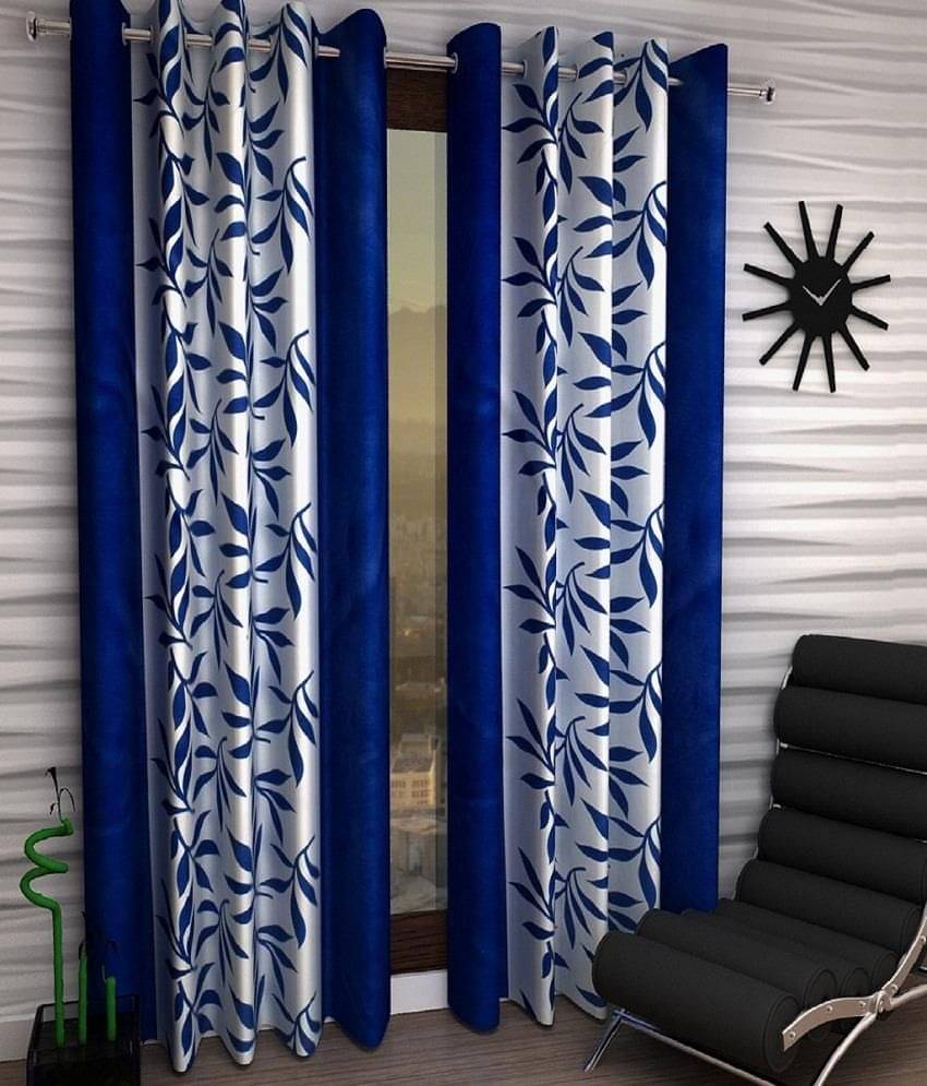     			Tanishka Fabs Solid Semi-Transparent Eyelet Curtain 7 ft ( Pack of 4 ) - Blue