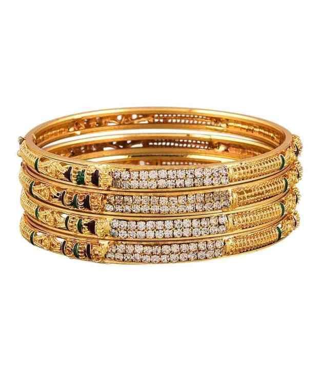 Zeneme Glod Plated American Diamond Bangle Set Of 4 Zeneme Glod Plated American Diamond Bangle Set Of 4