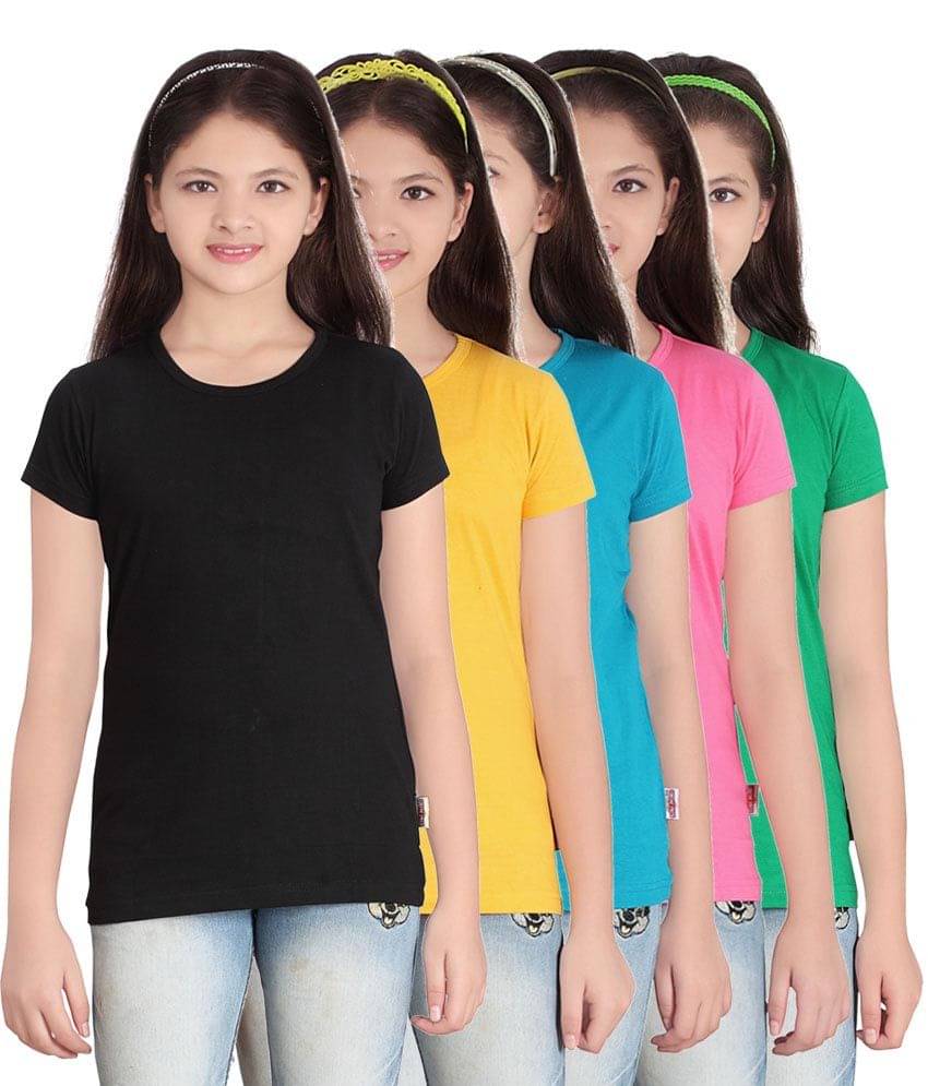     			Sini Mini Pack of 5 Girls 100% Cotton T-Shirts ( Blue )