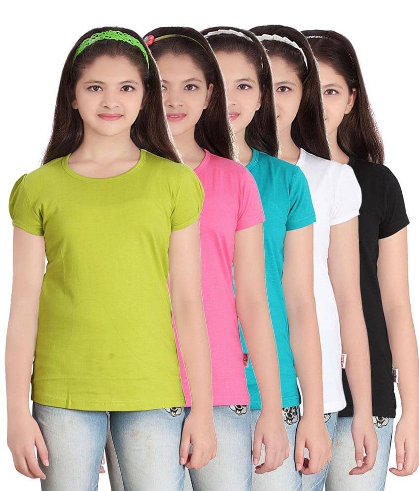     			Sini Mini Pack of 5 Girls 100% Cotton T-Shirts ( Blue )