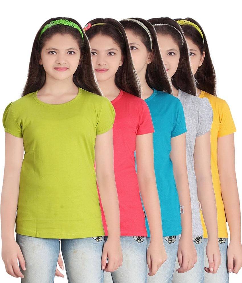    			Sini Mini Pack of 5 Girls 100% Cotton T-Shirts ( Blue )