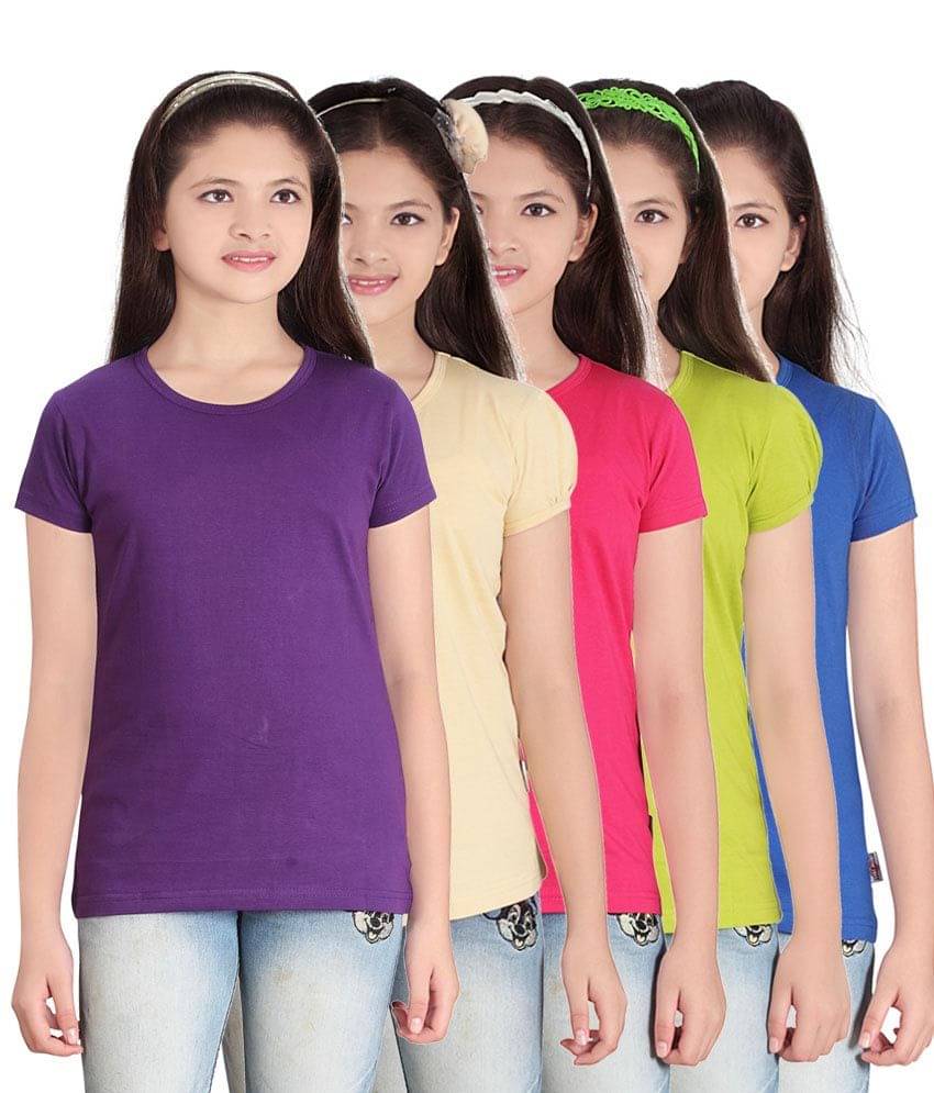     			Sini Mini Pack of 5 Girls 100% Cotton T-Shirts ( Blue )