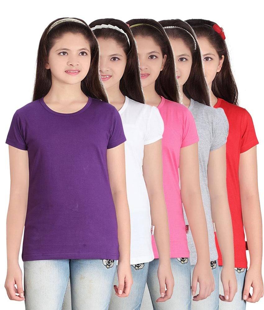     			Sini Mini Pack of 5 Girls 100% Cotton T-Shirts ( Blue )