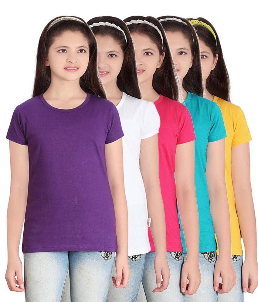     			Sini Mini Pack of 5 Girls 100% Cotton T-Shirts ( Blue )