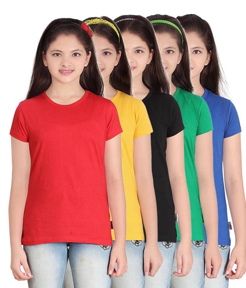     			Sini Mini Pack of 5 Girls 100% Cotton T-Shirts ( Blue )