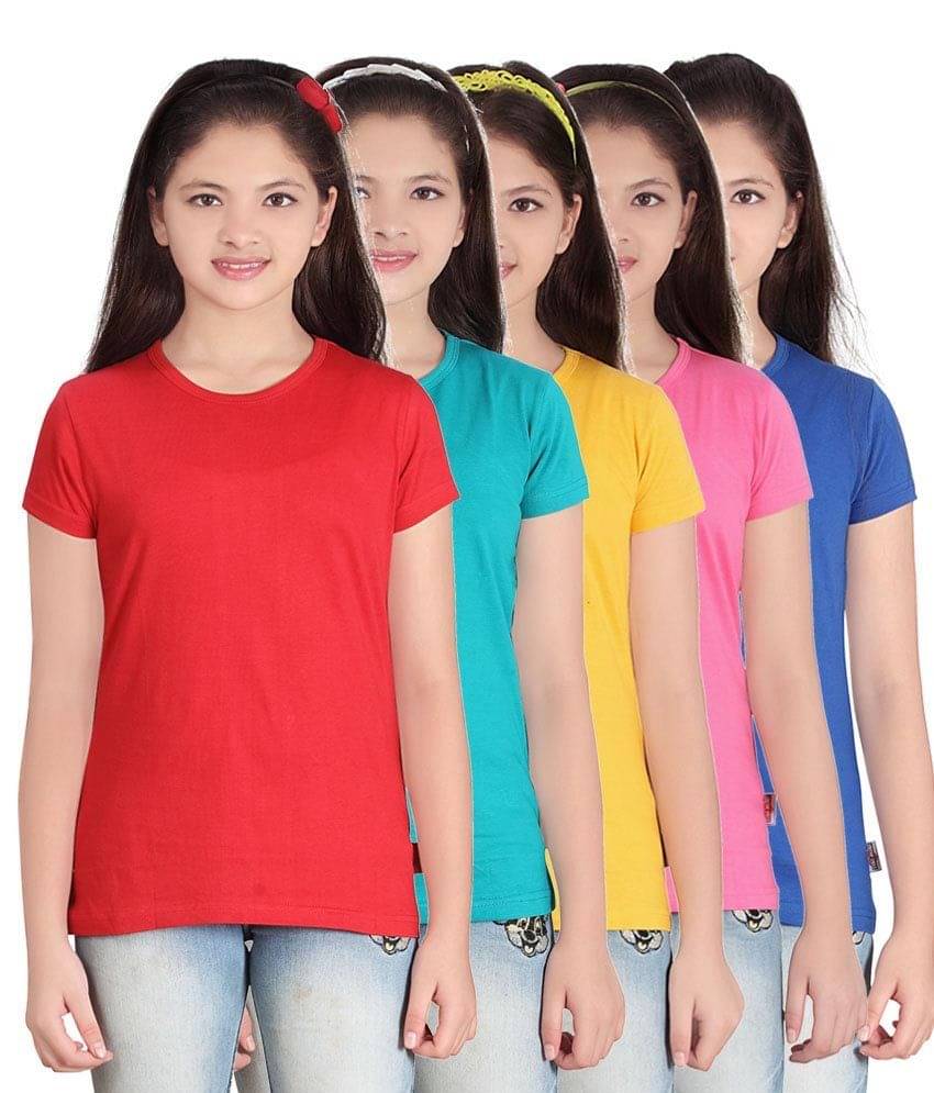     			Sini Mini Pack of 5 Girls 100% Cotton T-Shirts ( Blue )