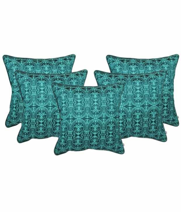 Zubix Blue Polyester Cushion Covers Set Of 5 Zubix Blue Polyester Cushion Covers Set Of 5