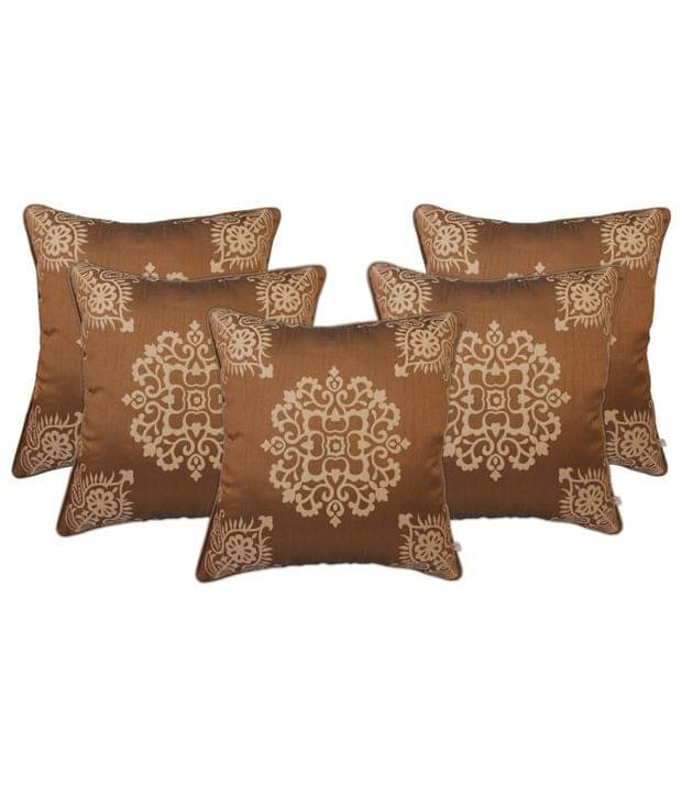 Zubix Brown & Beige Polyester Cushion Covers Set Of 5 Zubix Brown & Beige Polyester Cushion Covers Set Of 5
