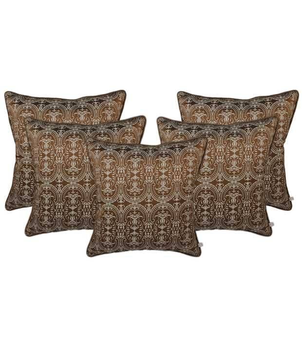    			Zubix Brown Polyester Cushion Covers Set Of 5