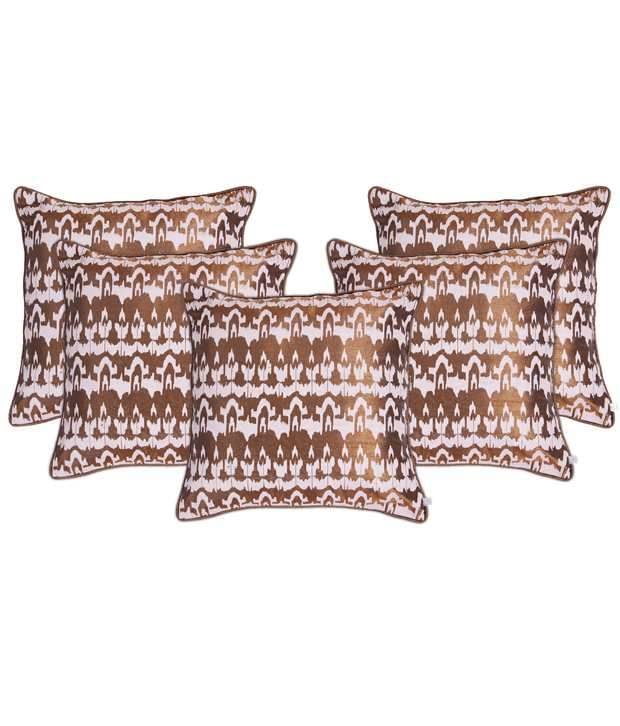 Zubix Brown & White Polyester Cushion Covers Set Of 5 Zubix Brown & White Polyester Cushion Covers Set Of 5