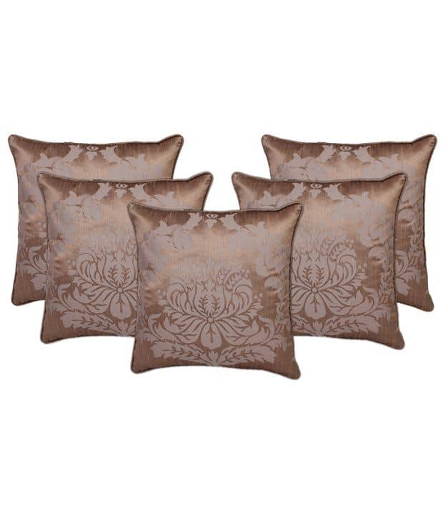 Zubix Golden Polyester Cushion Covers Set Of 5