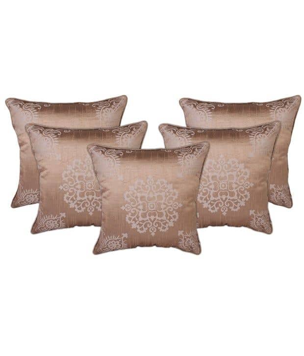 Zubix Golden Polyester Cushion Covers Set Of 5
