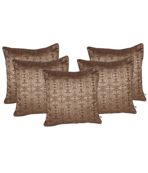 Zubix Golden Polyester Cushion Covers Set Of 5