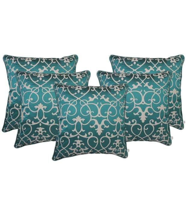 Zubix Green & Beige Polyester Cushion Covers Set Of 5 Zubix Green & Beige Polyester Cushion Covers Set Of 5