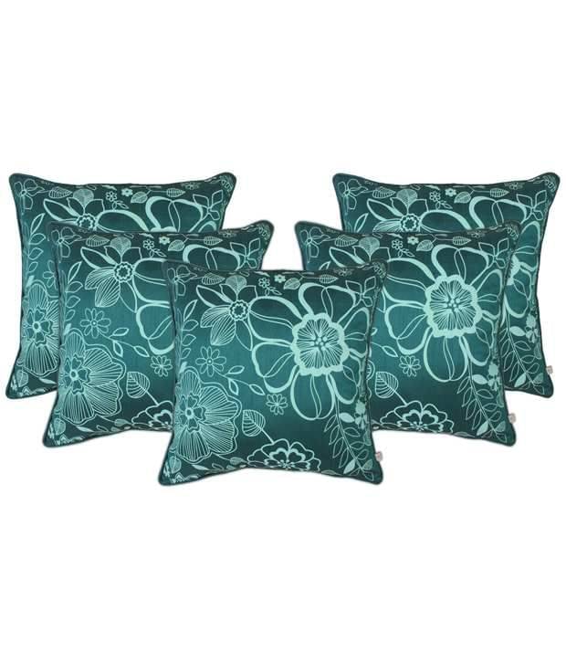 Zubix Green Polyester Cushion Covers Set Of 5 Zubix Green Polyester Cushion Covers Set Of 5