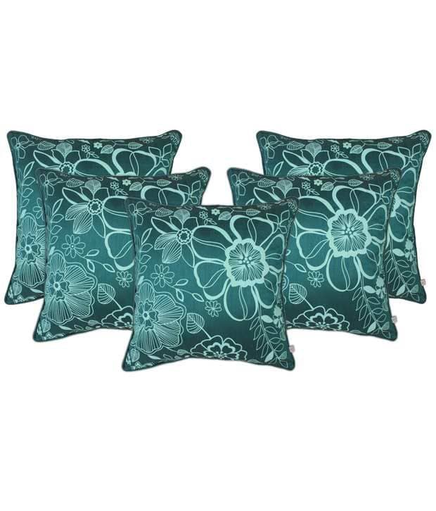 Zubix Green Polyester Cushion Covers Set Of 5