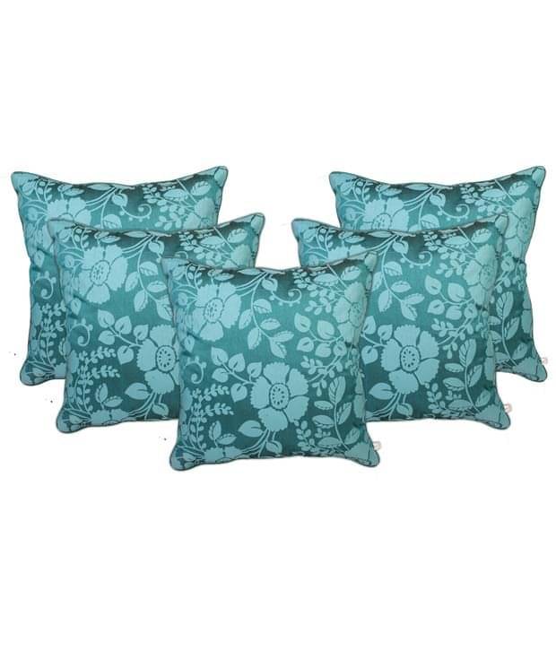 Zubix Green & White Polyester Cushion Covers Set Of 5 Zubix Green & White Polyester Cushion Covers Set Of 5