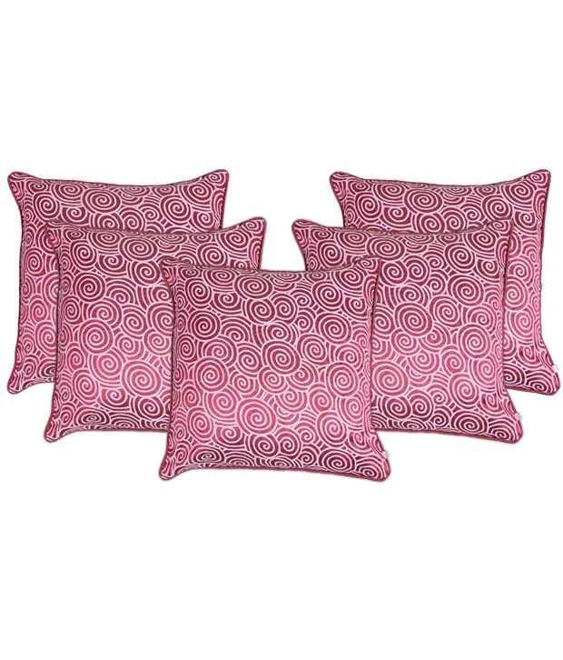 Zubix Pink & White Polyester Cushion Covers Set Of 5 Zubix Pink & White Polyester Cushion Covers Set Of 5