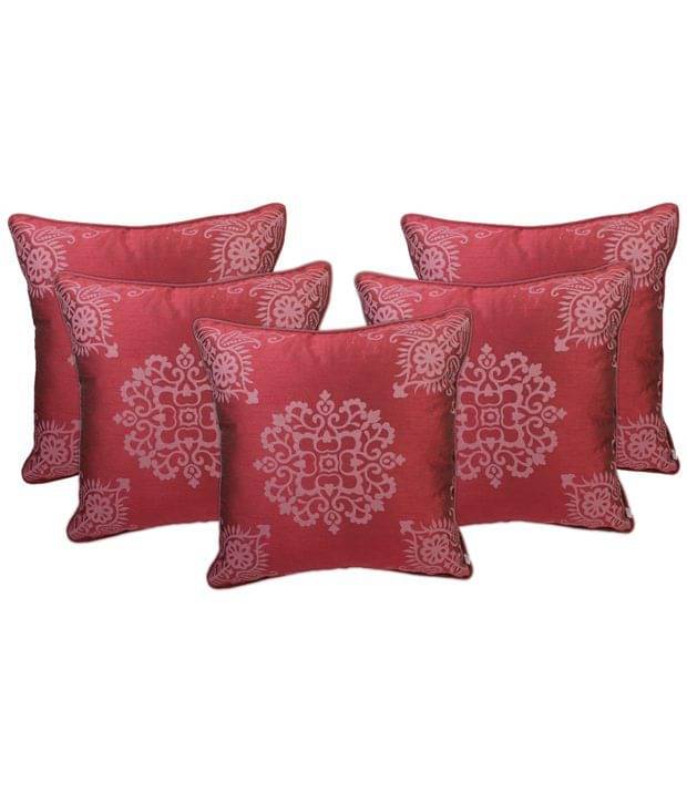 Zubix Pink & White Polyester Cushion Covers Set Of 5 Zubix Pink & White Polyester Cushion Covers Set Of 5