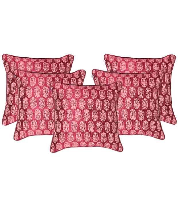 Zubix Pink & White Polyester Cushion Covers Set Of 5 Zubix Pink & White Polyester Cushion Covers Set Of 5