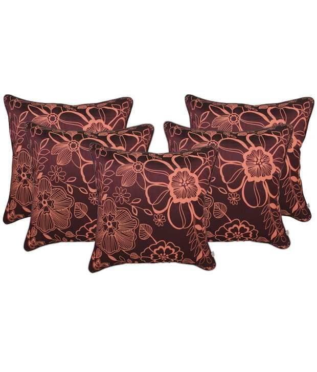Zubix Purple & Beige Polyester Cushion Covers Set Of 5