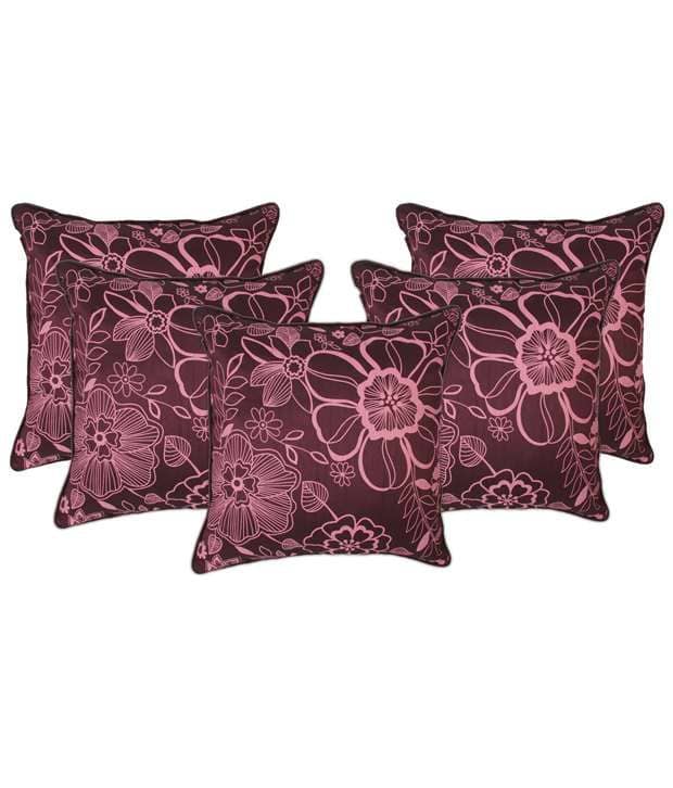 Zubix Purple & Pink Polyester Cushion Covers Set Of 5