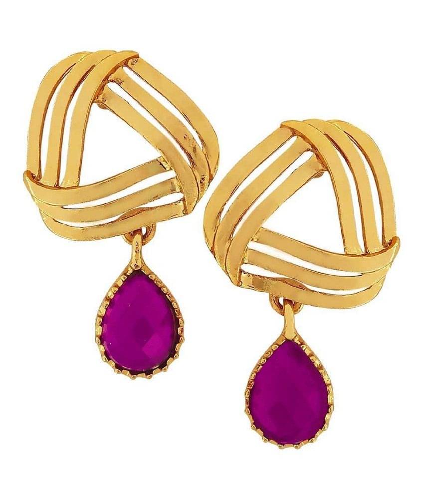     			The Jewelbox Filigree Flower Gold Plated American Diamond CZ Purple Dangling Earring for Women