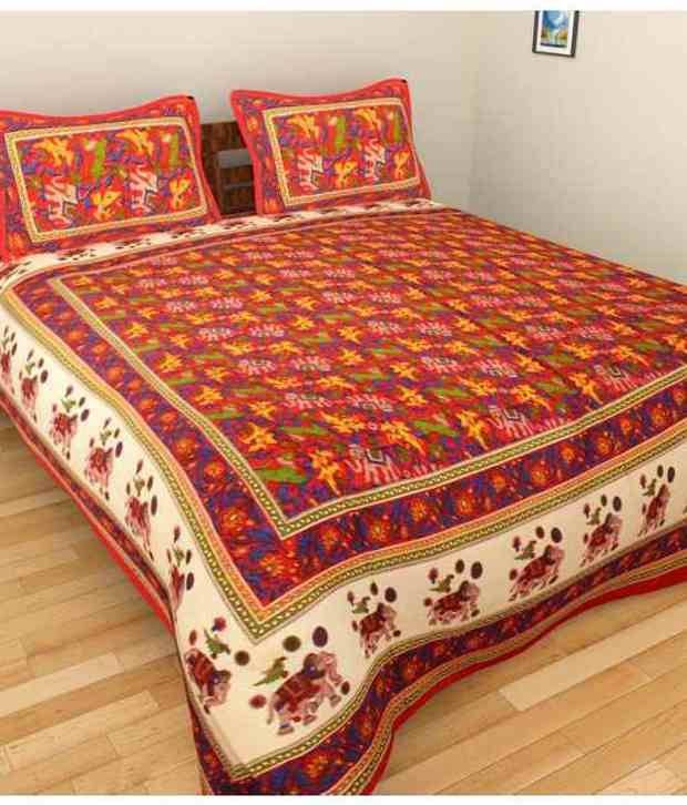 Uniqchoice Multicolour Traditional Cotton One Bed Sheet with Two Pillow Covers Uniqchoice Multicolour Traditional Cotton One Bed Sheet with Two Pillow Covers