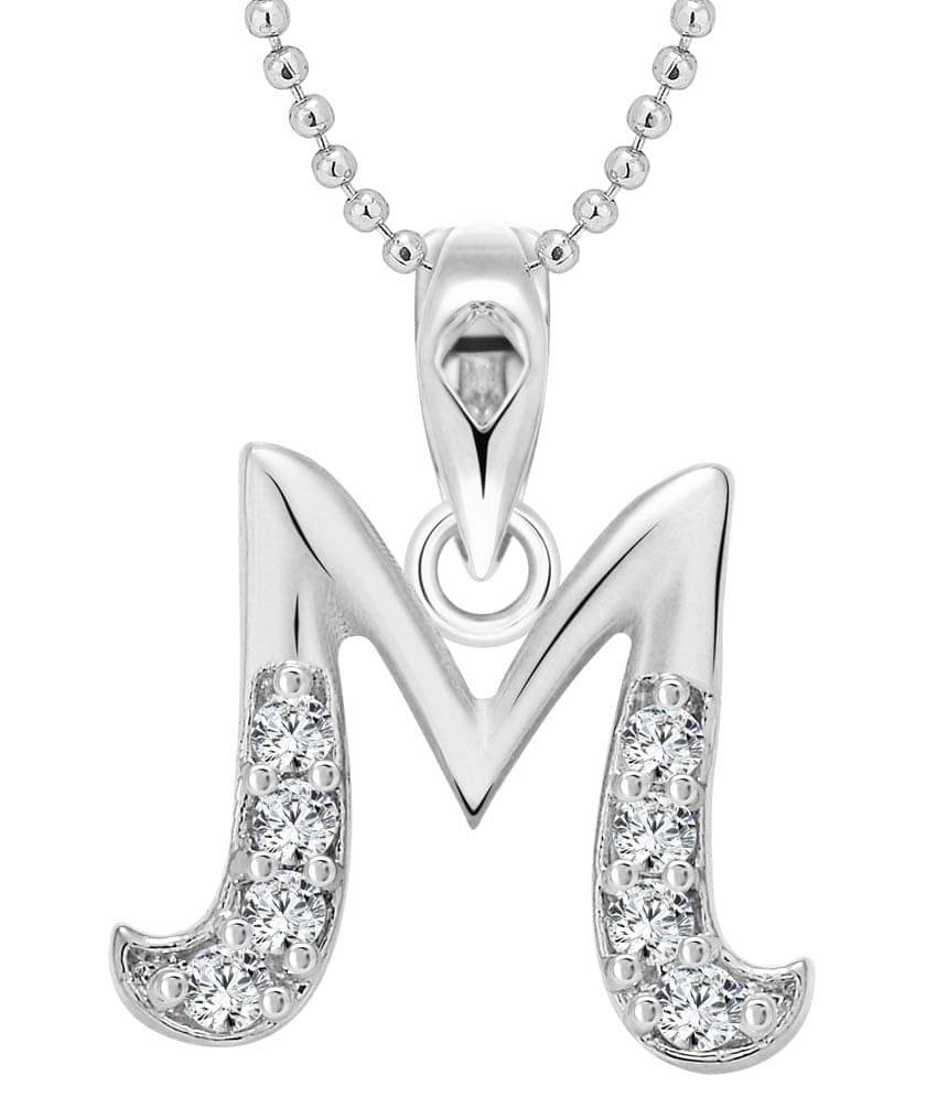     			Vighnaharta M Alphabet Rhodium Plated Pendant - [VFJ1122PR]